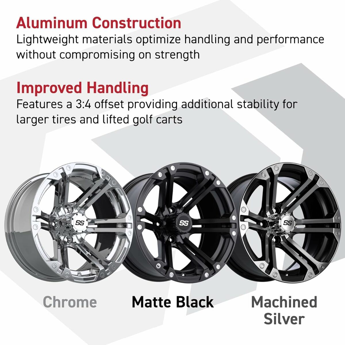 Set of 4 Golf Cart GTW Specter 12 inch Matte Black Wheel With 3:4 Offset
