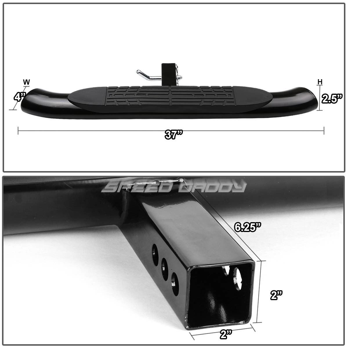 37″ x 4″ OVAL 2″RECEIVER BLACK TRAILER TOWING TAILGATE/HITCH REAR STEP BAR/PEDAL