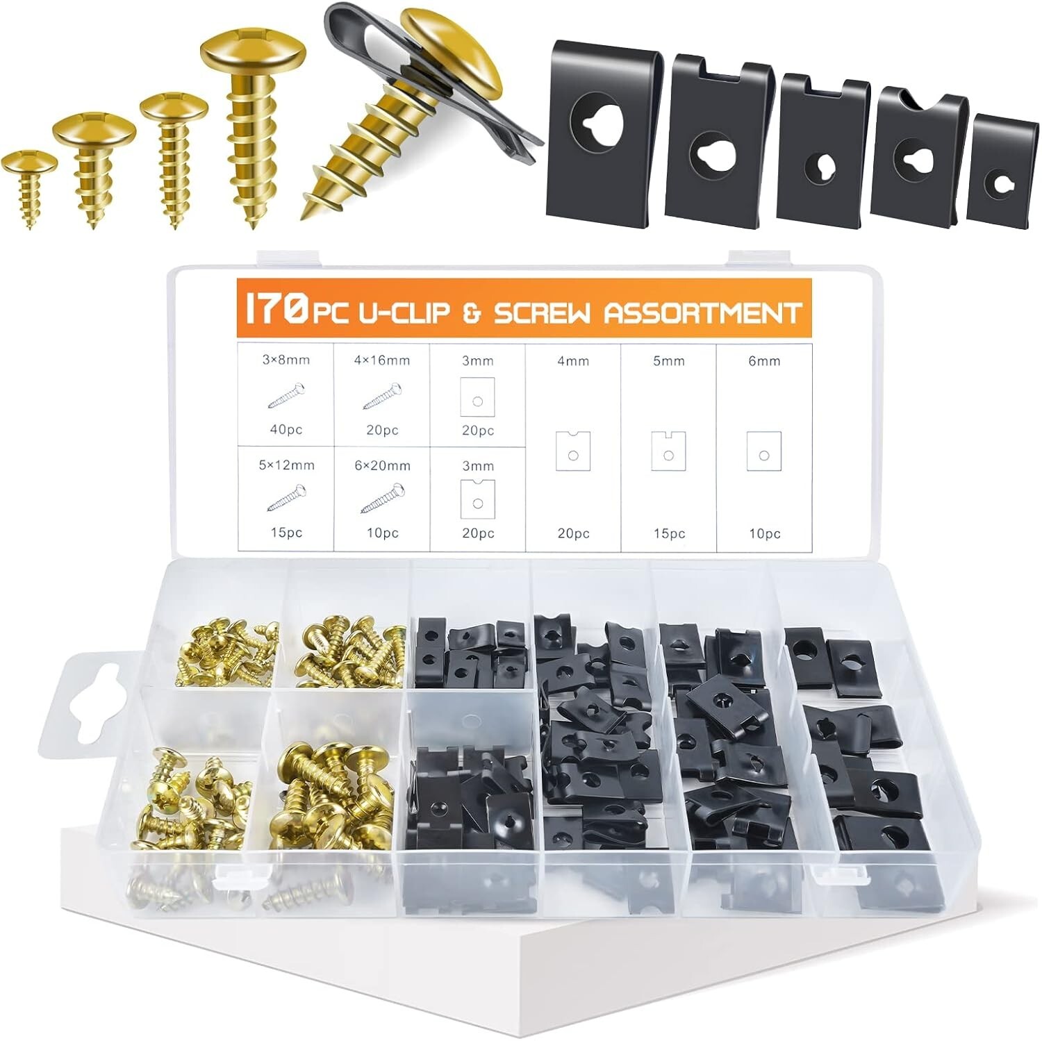 170PCS Car U Clips with Screw Assortment Kit, 10 Different Sizes Automotive U N