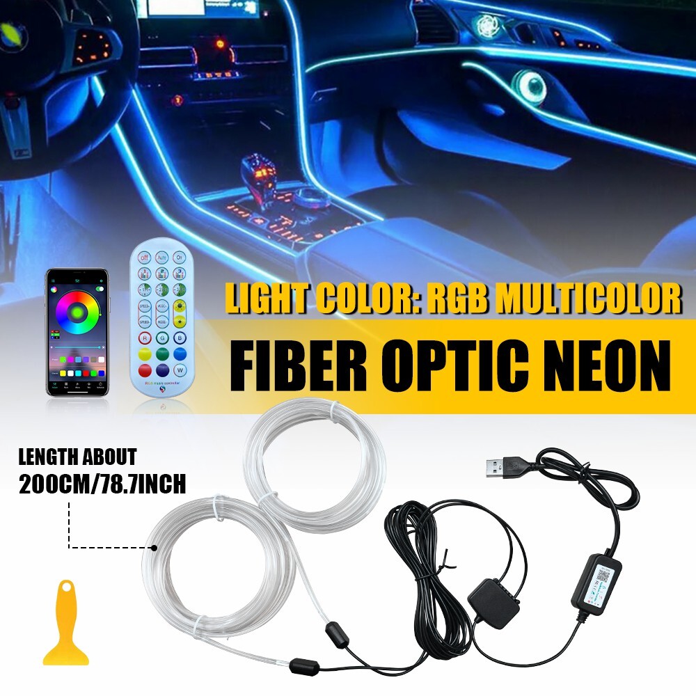 LED Neon Light Trim Glow Optic Fiber Strip Car Interior Ambient Lighting Kit M