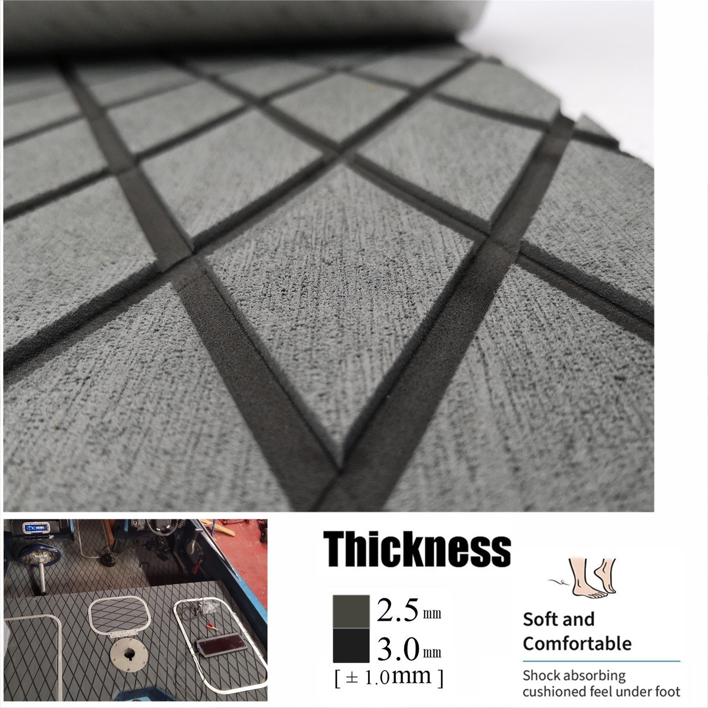 EVA Boat Decking Foam Sheet , Marine Flooring for Jon Tracker Boat 95″ Dark Gray