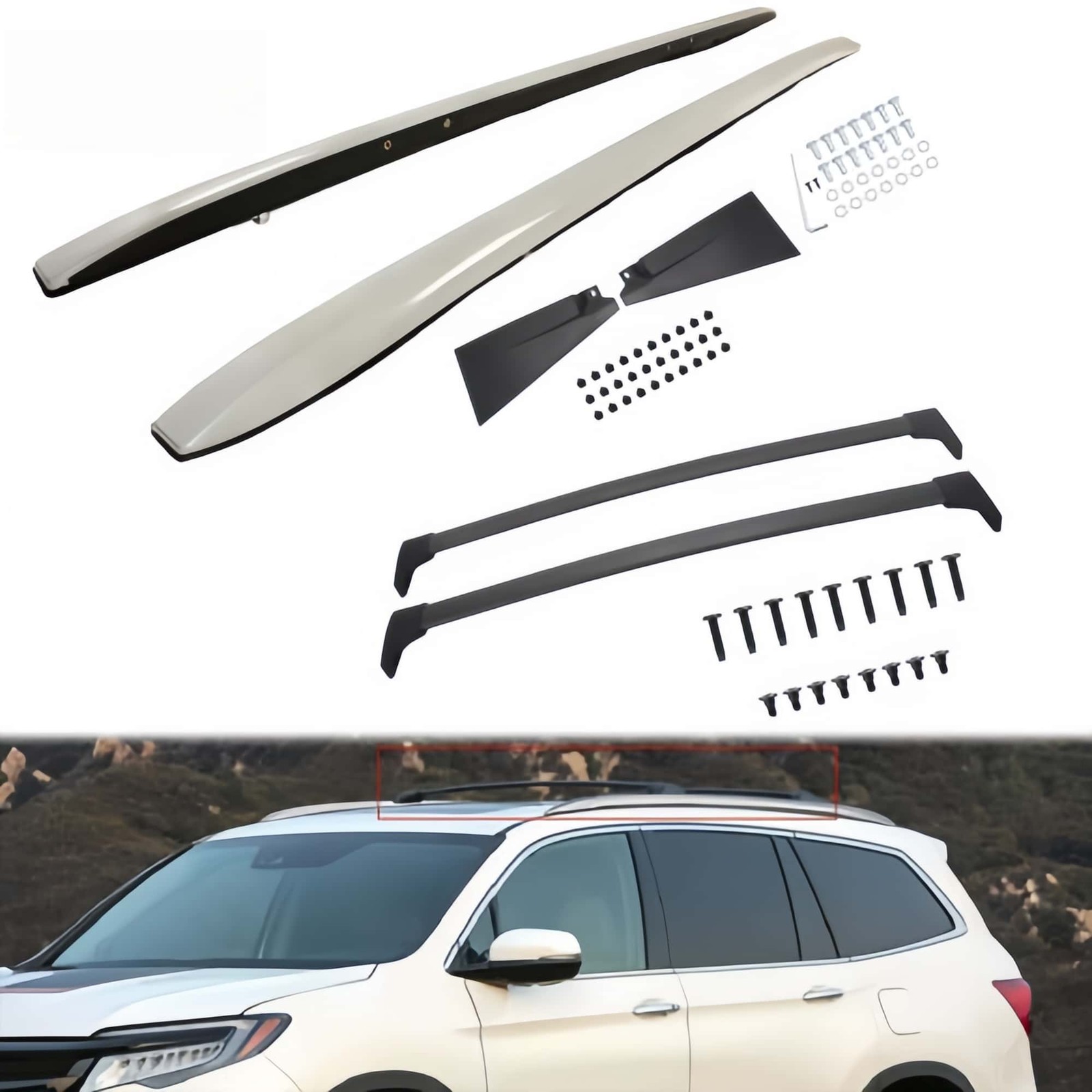 4Pcs Roof Rack Side Rail + Cross Bar for Honda Pilot 2016-2022 Roof Rails Bars