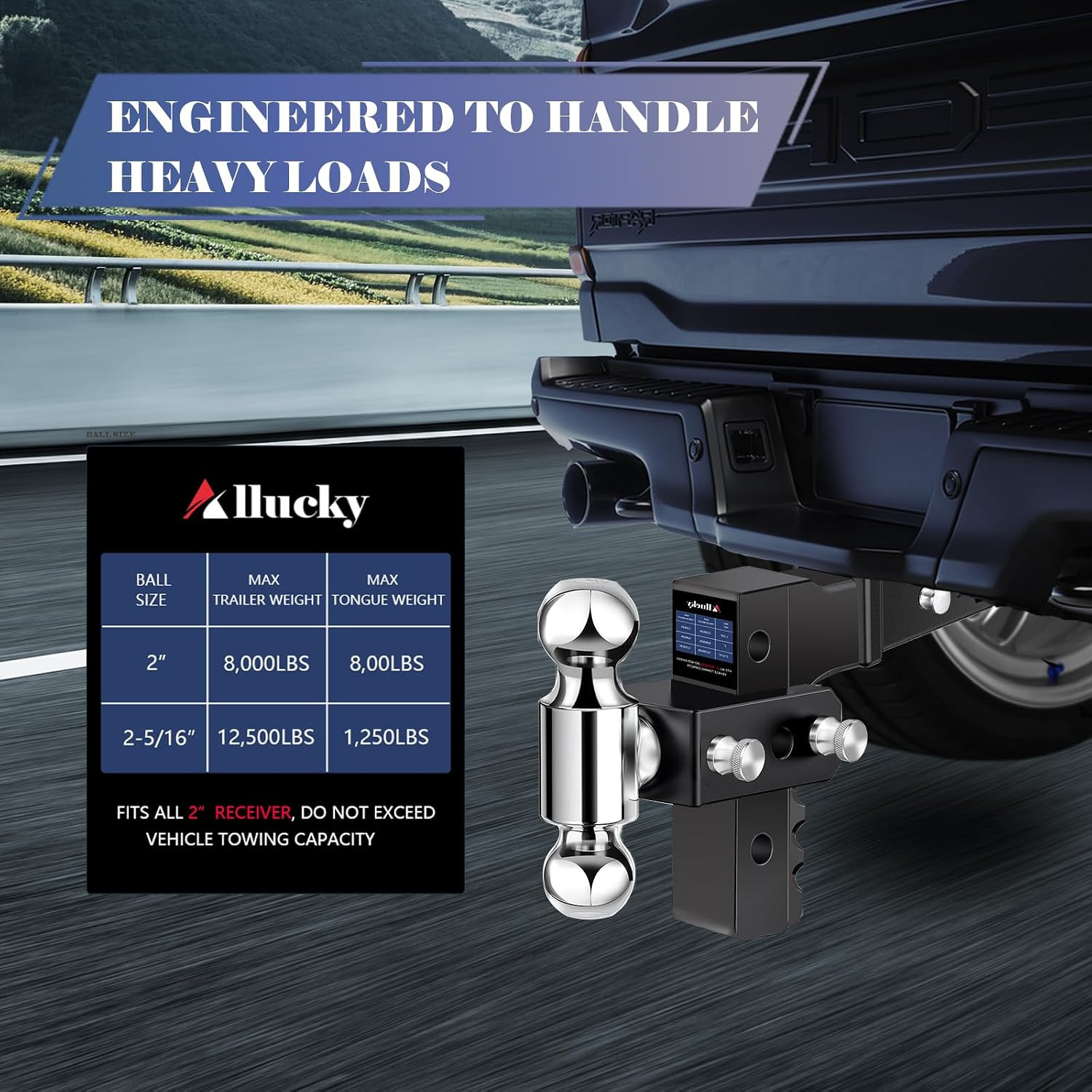 Adjustable Trailer Hitch 12500LBS 2″ Shank 6″ Drop 2 Ball Heavy Duty for Truck
