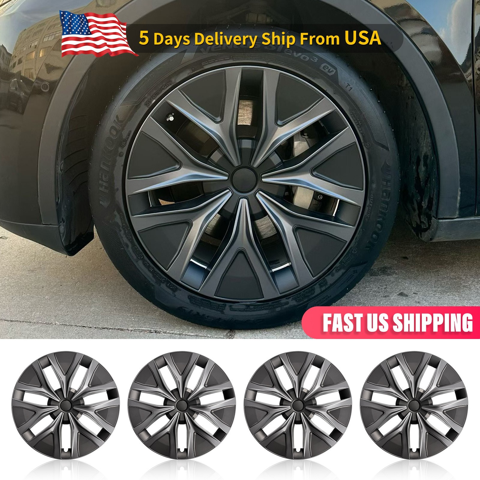 Design for Model Y 2020-2024 Wheel Cover Hubcaps 4PCS 19 inch Arachnid Hubcap