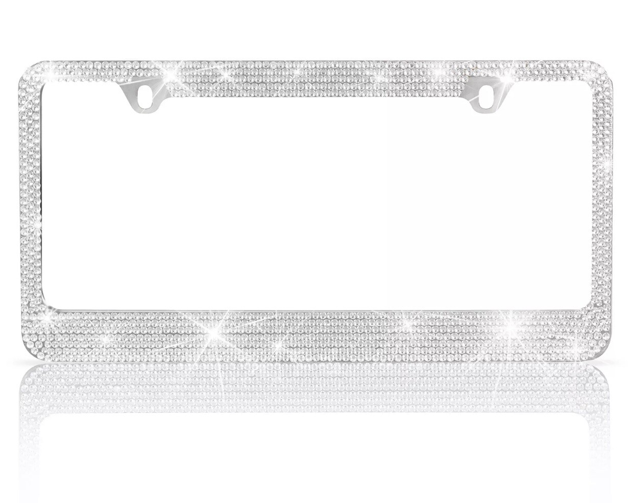 Heavy Duty Rust-Proof Silver Crystal Rhinestone Bling License Plate Frame