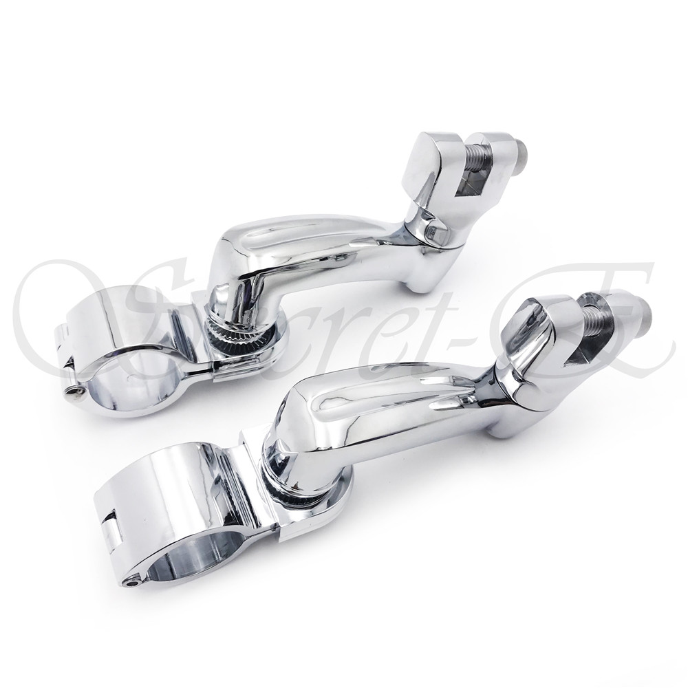 Chrome 360 Adjustable Highway FootPeg Mounting Kit For 1.5″ Harley Engine Guard