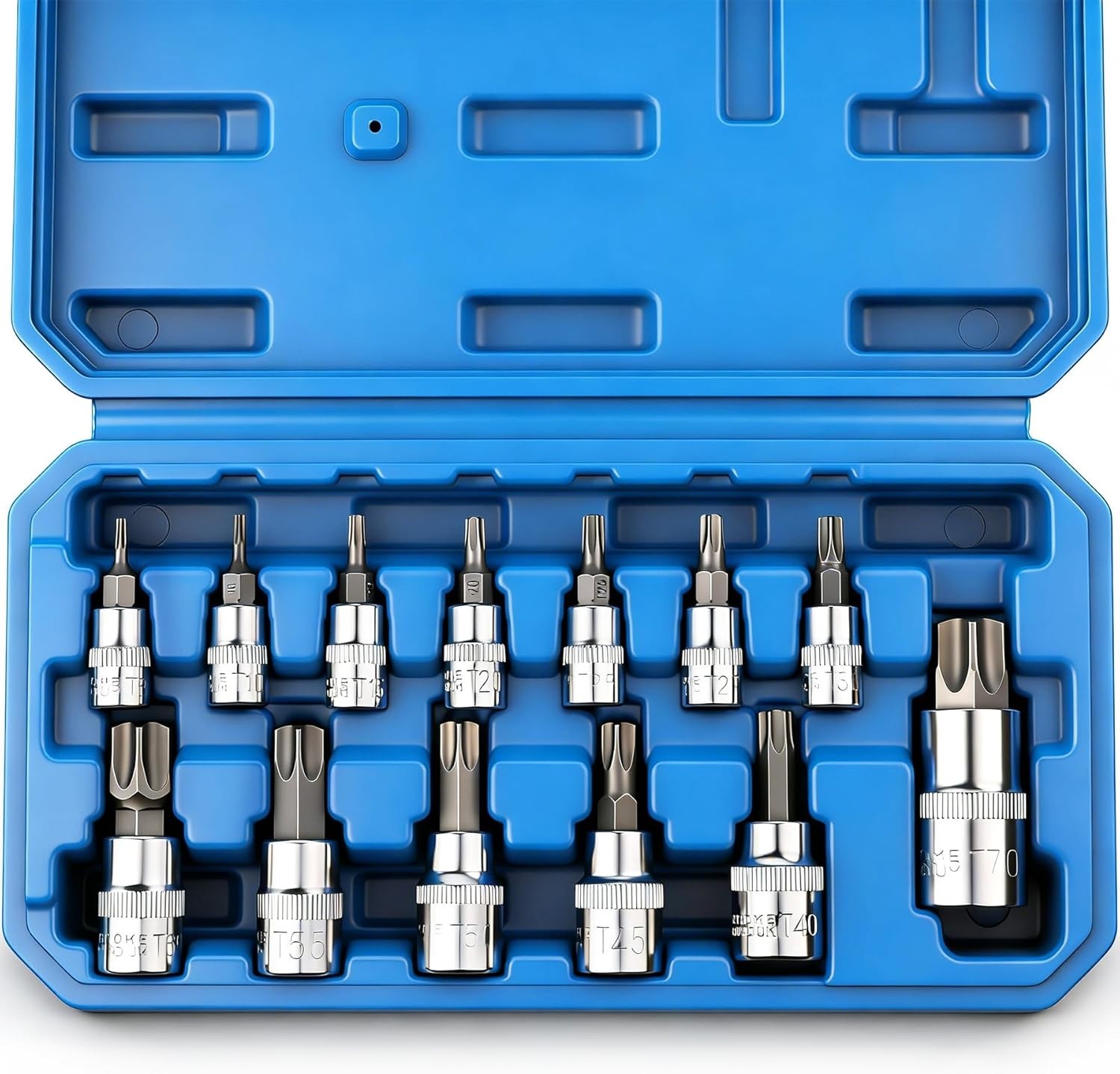 13Pcs Torx Bit Socket Set T8-T70 CRV Star Sockets 1/4-inch, 3/8-inch & 1/2-in…