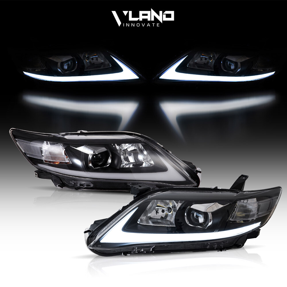Pair VLAND Headlight LED DRL Headlights For 2010-2011 Toyota Camry W/Lights Beam