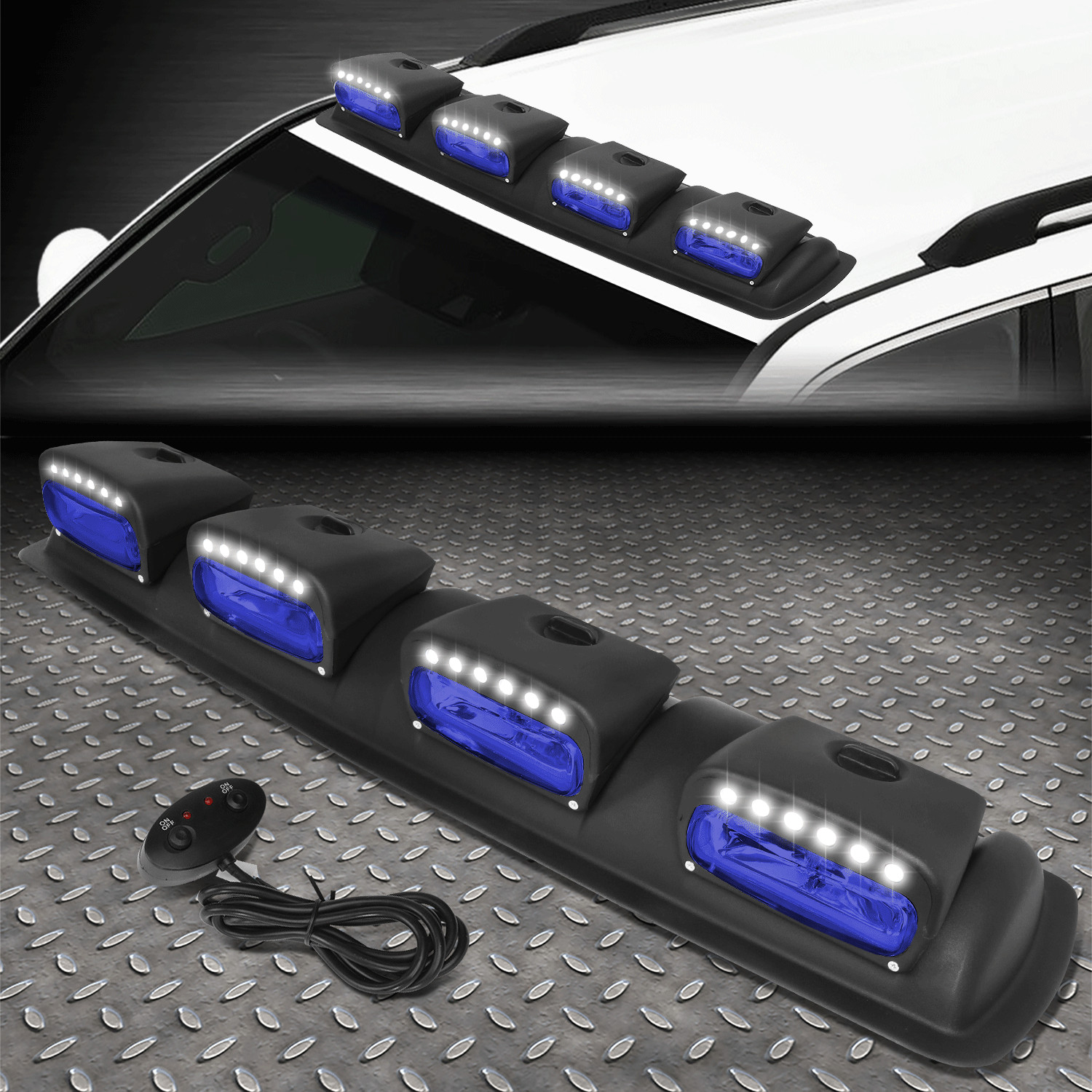 UNIVERSAL 4X4 OFF-ROAD BLACK FRAME BLUE LENS ROOF MOUNTED FOG LIGHT W/ 24PCS LED