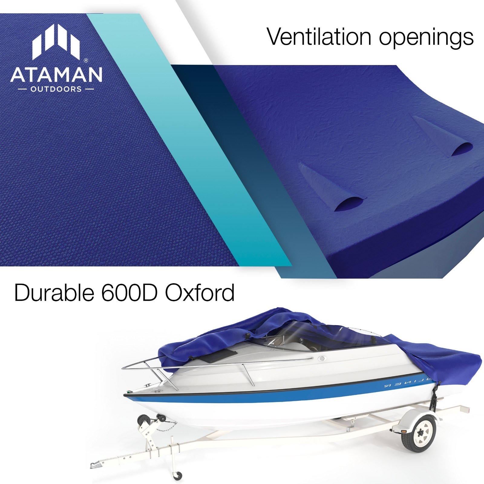 Trailerable 600D Waterproof Boat Cover – 20-22 ft – Pacific Blue