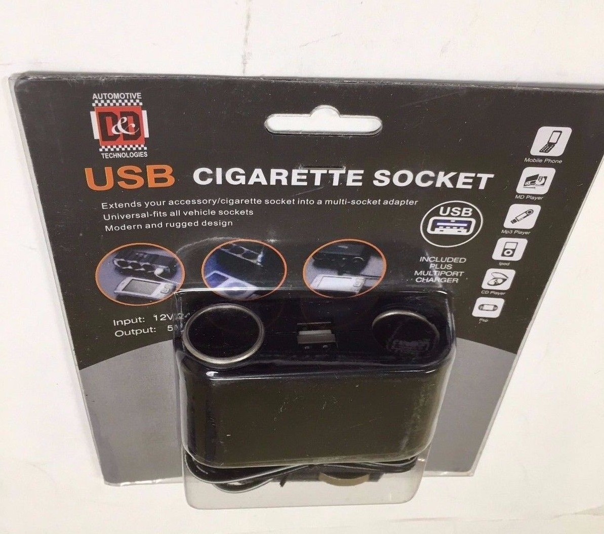 USB & 2 WAY CAR CIGARETTE LIGHTER SOCKET SPLITTER DC 12V CHARGE ADAPTER ASK-G3