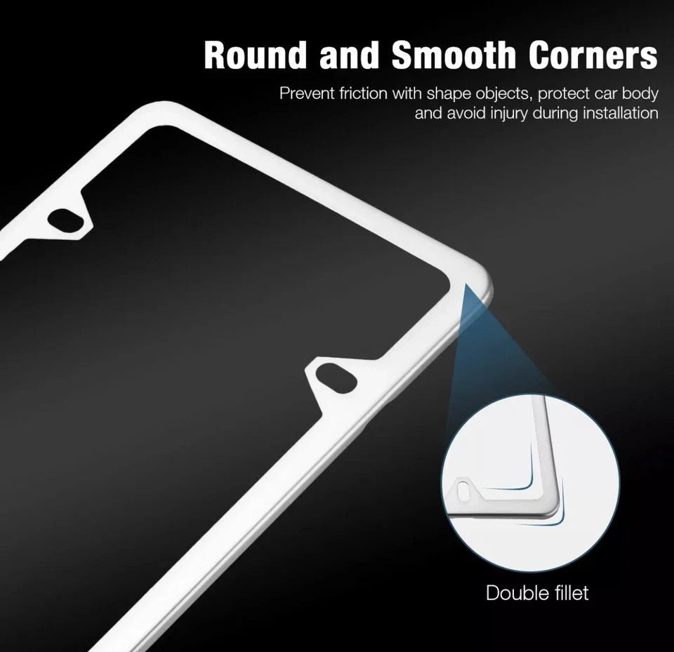 2Pcs Chrome Stainless Steel Metal License Plate Frame Tag Cover With Screw Caps~