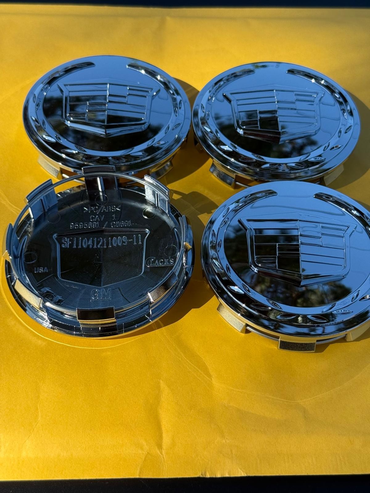 4 X Cadillac FULL Chrome Center Caps 83MM, Satisfaction Guaranteed!