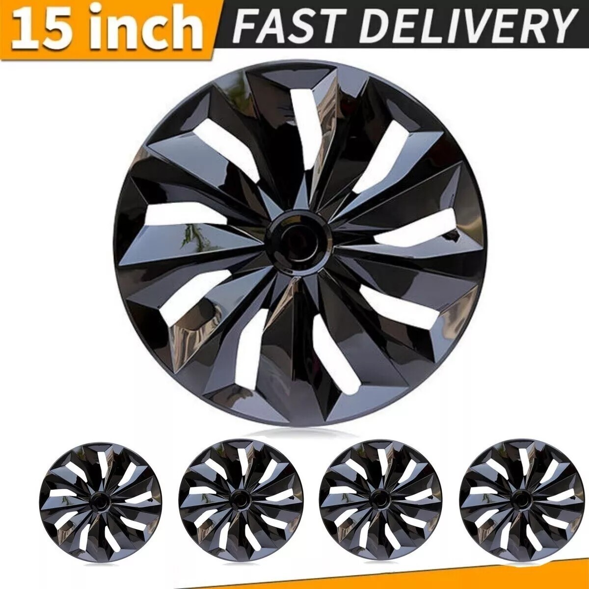 4PACK 15 Inch Black Wheel Covers Snap On Full Hub Caps fits R15 Tire & Steel Rim