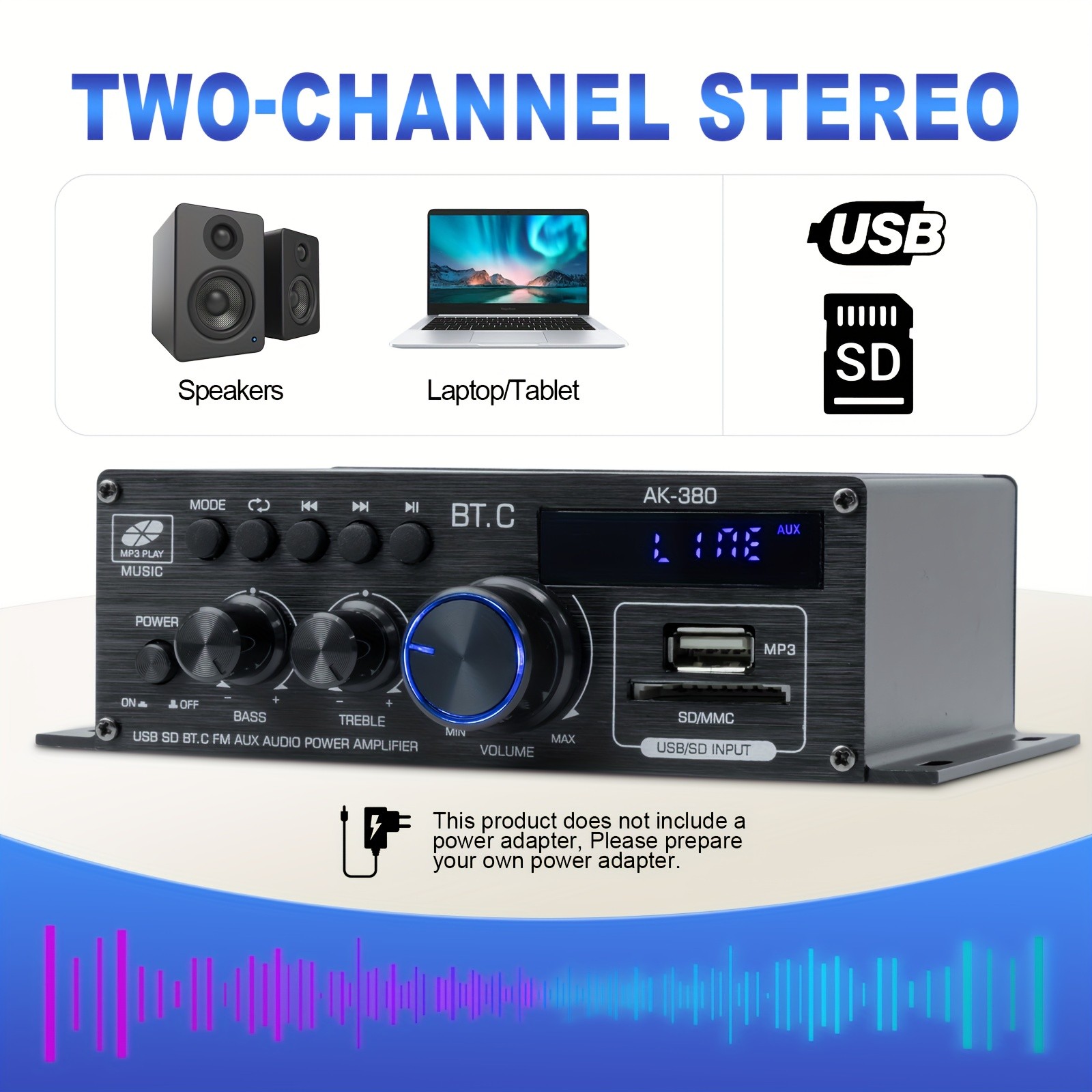Bluetooth 5.0 Audio Power Amplifier 400W+400W 2.0 CH HiFi Stereo Amp Receiver
