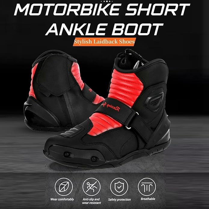 Mens Motorbike Leather Boots Short Ankle Waterproof Shoes Protective Footwear