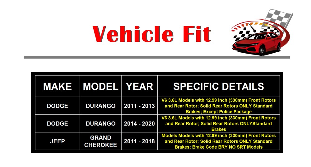 13.00″ Front Rear Rotors Brakes Pads Fit for 11-18 Dodge Durango Grand Cherokee