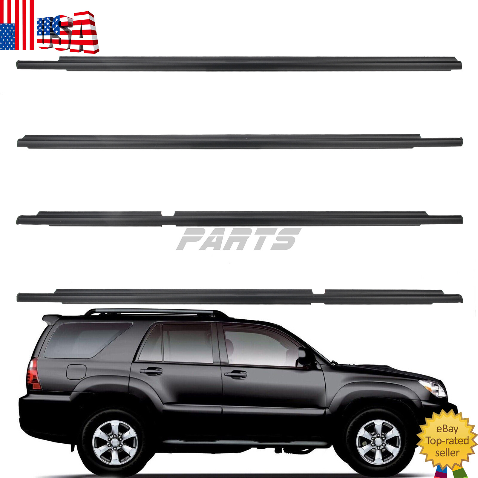 For 2003-2009 Toyota 4Runner Outer Window Weatherstrip Seal Belt Moulding Black
