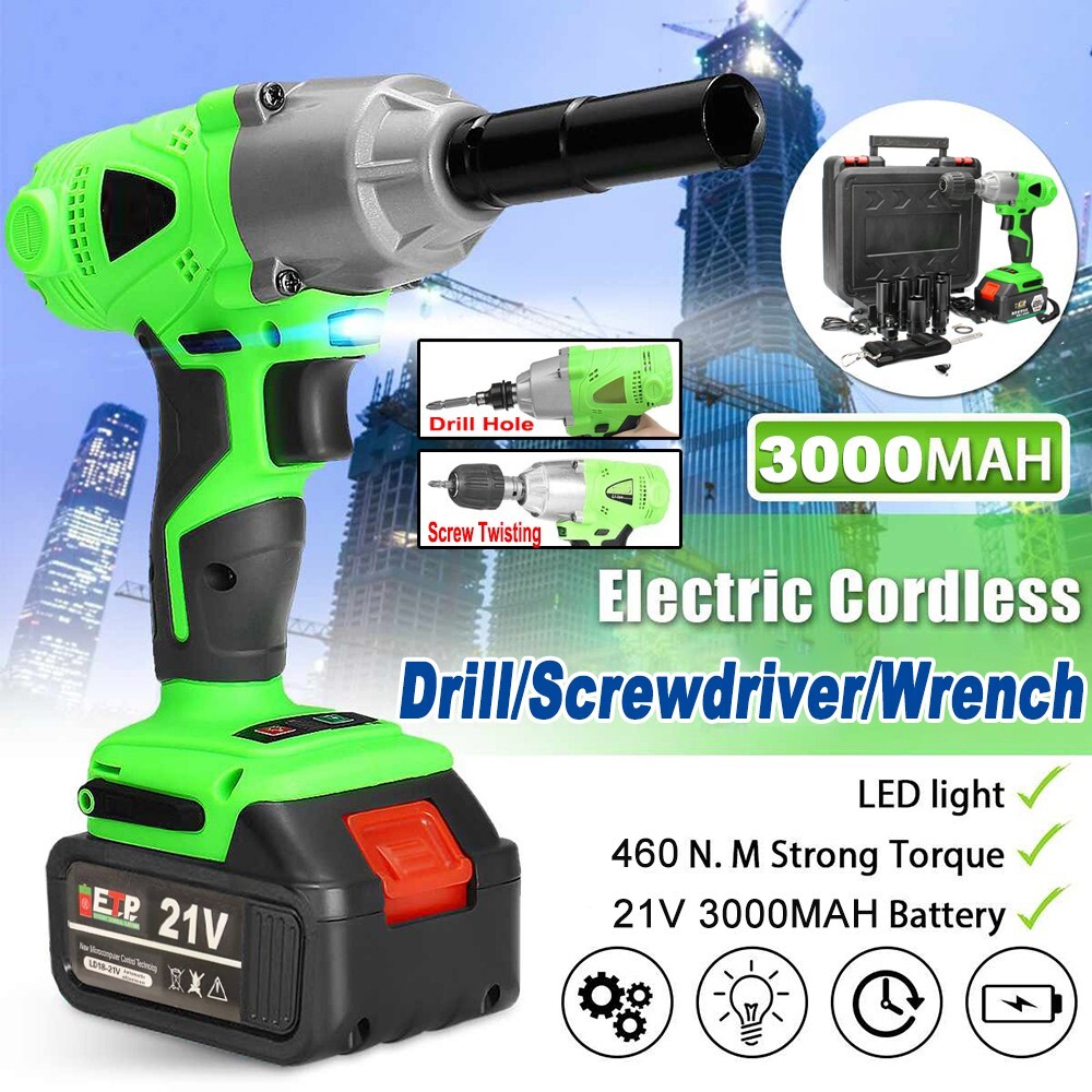 3IN1 Cordless Electric Impact Wrench Gun 1/2” Driver Drill w/Battery& 6 Sockets