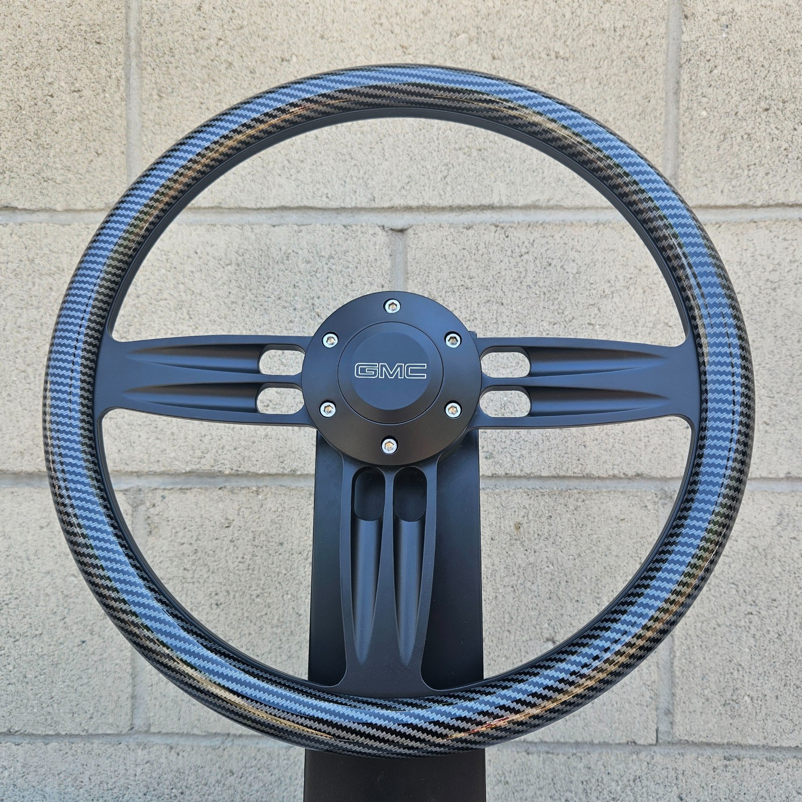 14″ Black Double Barrel Wheel Hydro Dipped Striped Carbon Fiber Wrap & GMC Horn