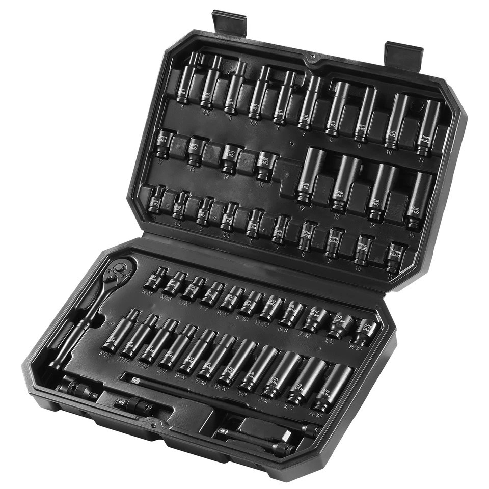 Impact Sockets Set 55pcs 6-Point 1/4″ Drive Bit Ratchet Tool Kit Case