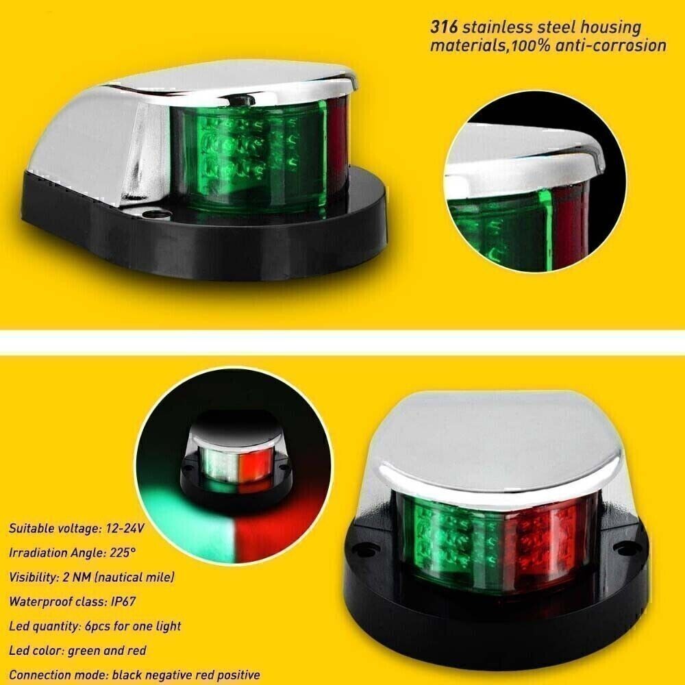 Waterproof Boat Navigation Light LED Bow Marine Front Pontoon Lamp Red and Green