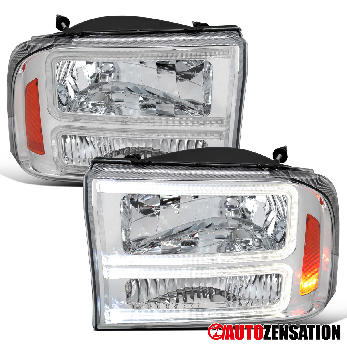 Fit 1999-2004 Ford F250 F350 F45 Excursion LED Strip Headlights Lamps Left+Right