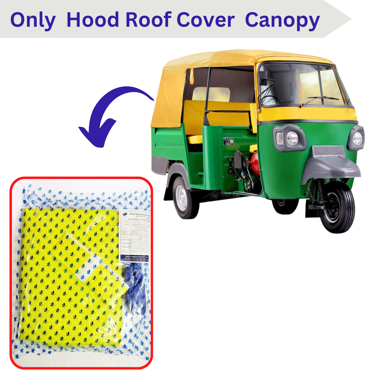 Bajaj Auto Taxi Tuk Tuk 3 Wheeler Soft Yellow Top Roof Canopy Hood Cover