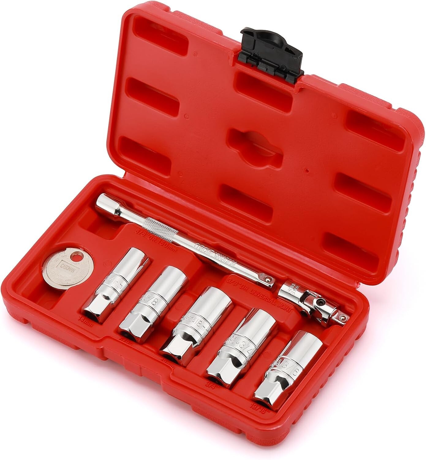 8PCS 3/8 Inch Drive Spark Plug Socket Set 6-Point Include Extension Bar CR-V