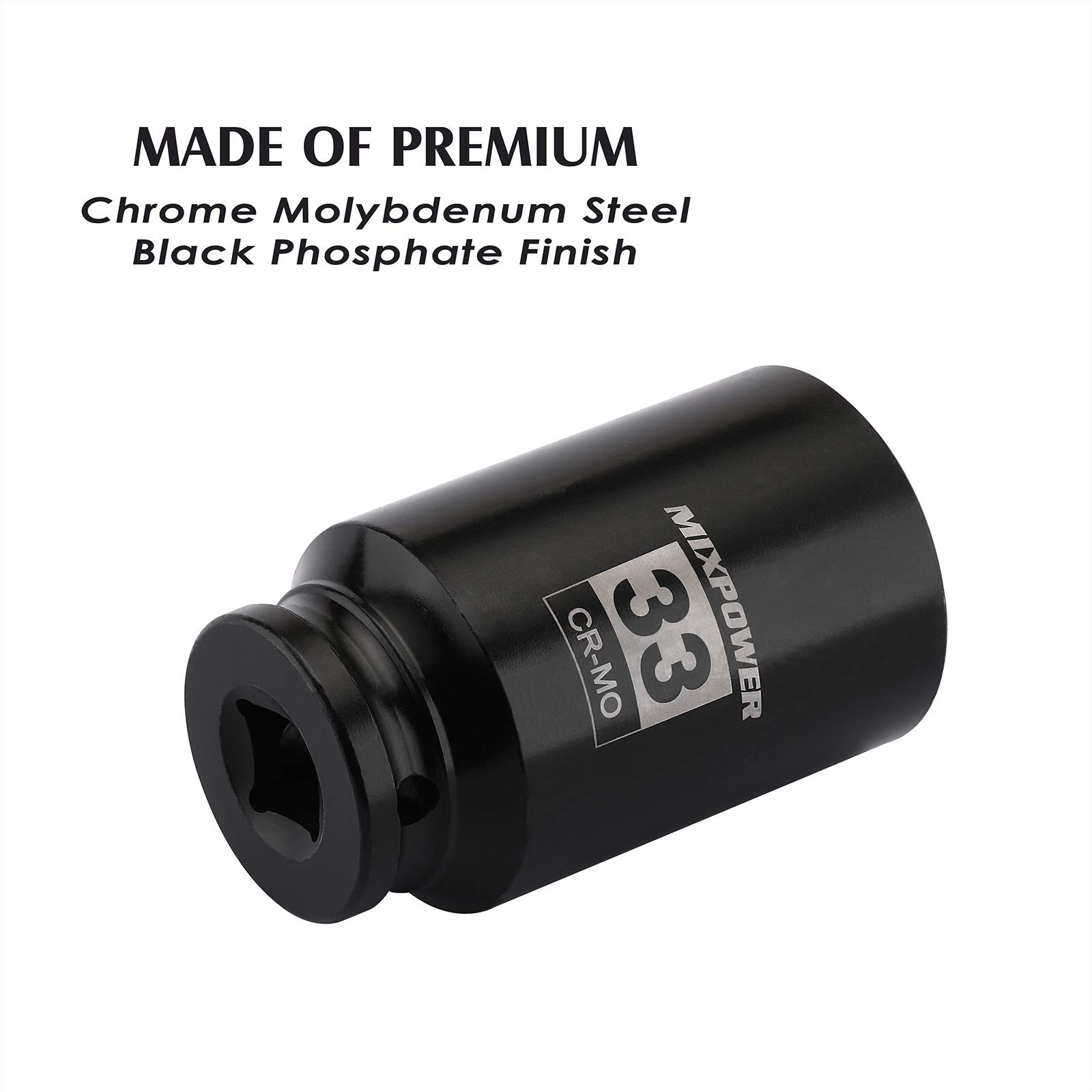 MIXPOWER 1/2″ Drive Deep Impact Socket, CR-MO, 33 mm, METRIC, 6 Point, 33mm