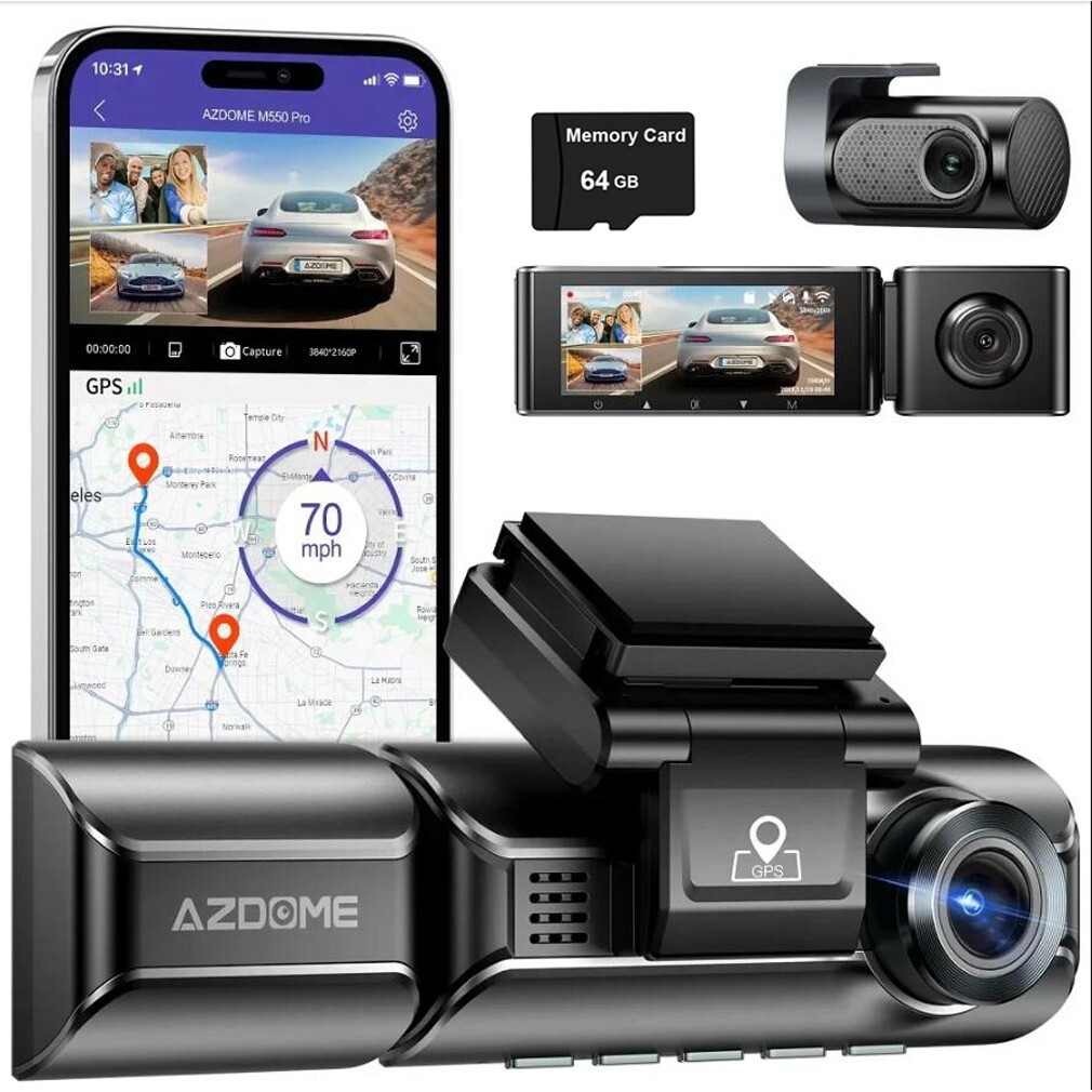 4K Dash Camera Built-in WiFi GPS Front Inside Rear 3 Way IR Night Vision Car DVR