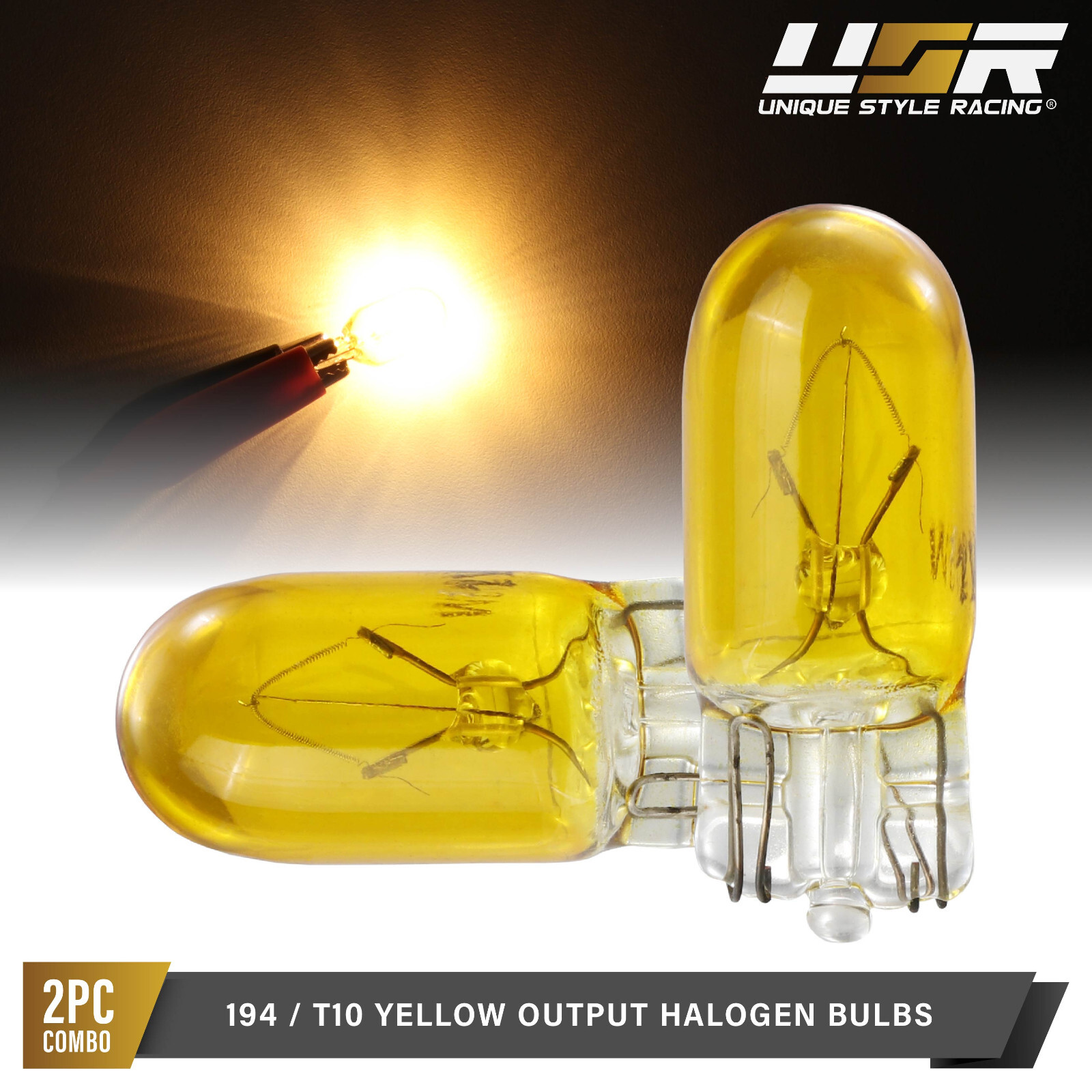 2825 / 168 / 194 / W5W / T10 Yellow Halogen Bulbs Pair