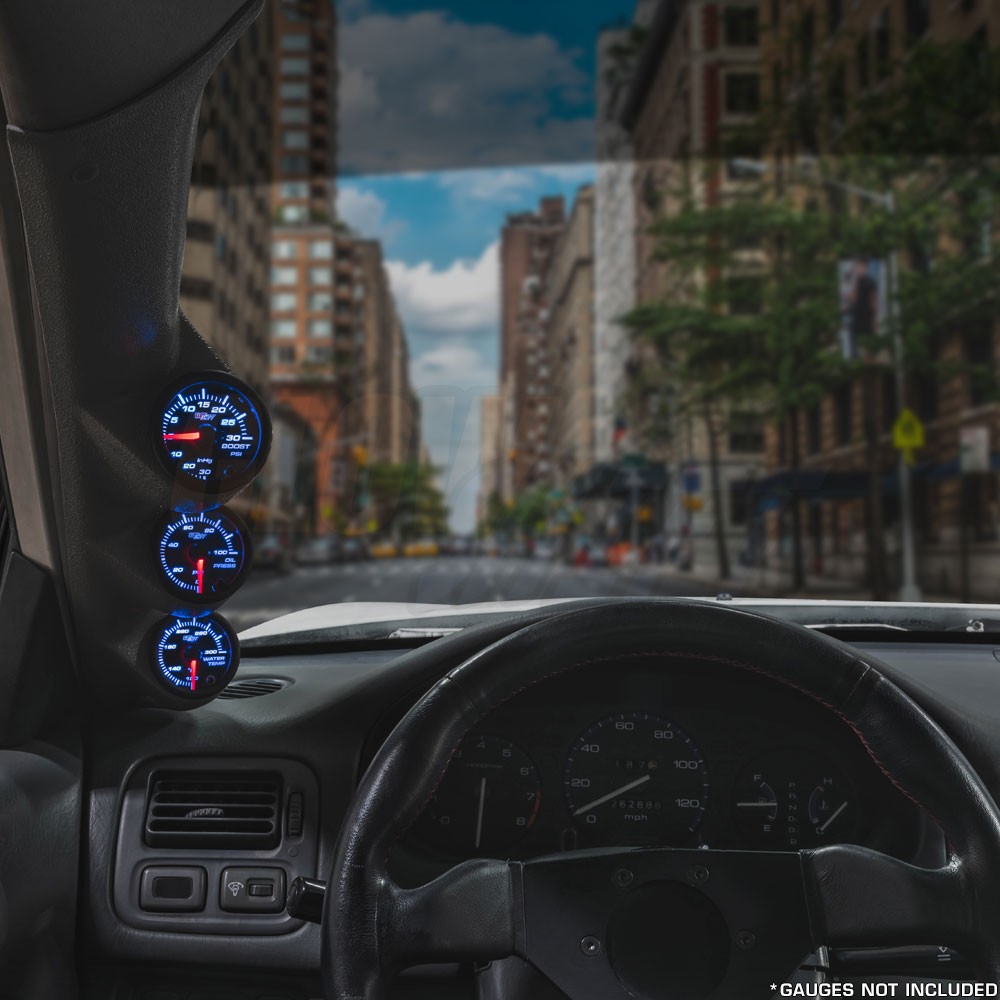 GlowShift Dark Gray Triple Gauge 52mm Pillar Pod for 95-99 Mitsubishi Eclipse