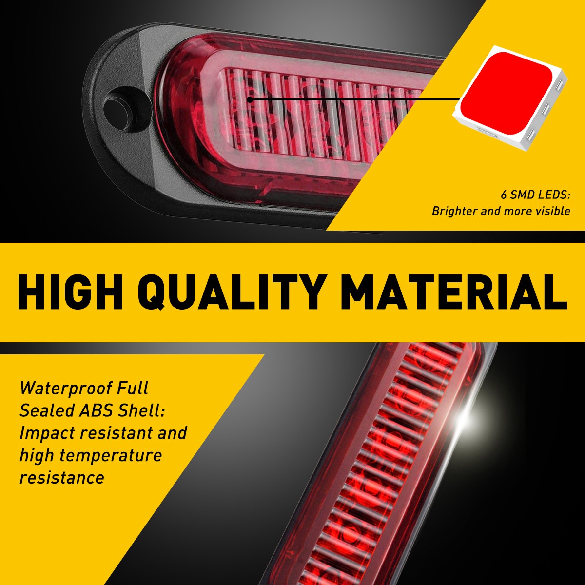 4x 12V Marker Lights Truck Trailer Waterproof 6-LED Side Clearance Light Red