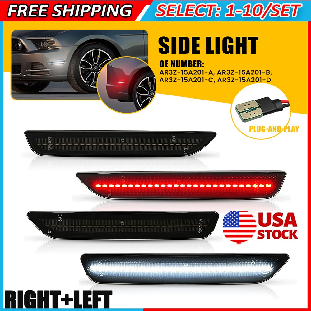 4-40x White/Red LED Side Marker Light Left Right AR3Z15A201B Fit Ford Mustang us
