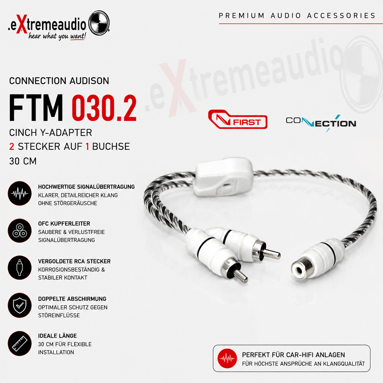 Connection Audison FTM 030.2 RCA to Y Adapter 2 Male to 1 Female 30cm