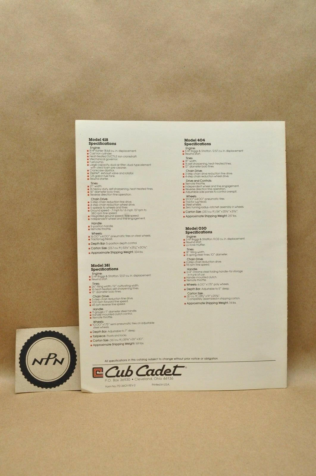 Vtg 1980s Cub Cadet Power Lawn Mower 574 280 364 Edger Trimmer Tiller Brochure