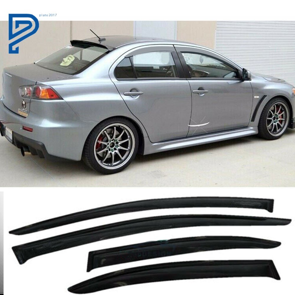 For 08-17 Mitsubishi Lancer Smoke Window Rain Visors Shade Slim Style Guard Vent