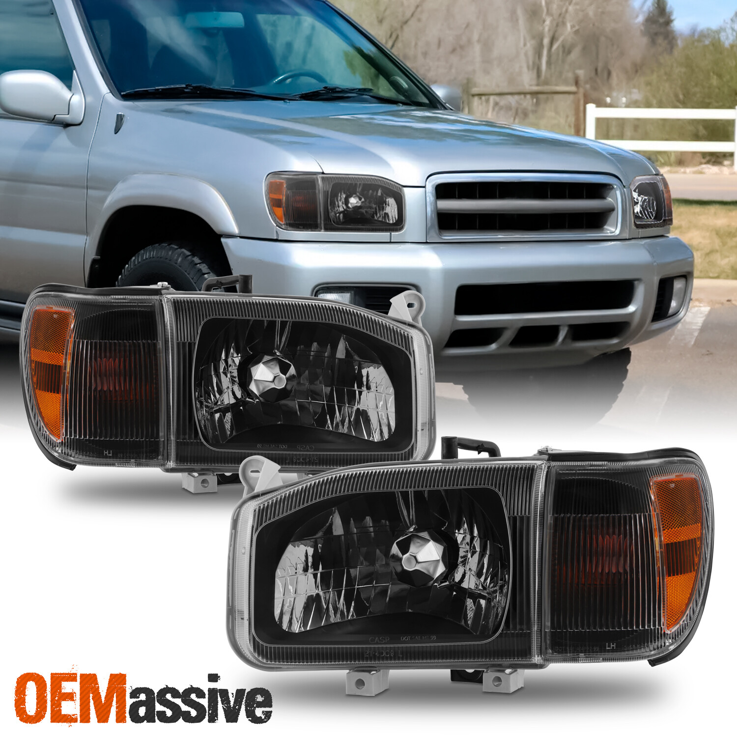For 1999-2004 Nissan Pathfinder Headlight w/Corner 4pc OE Style Black Assembly