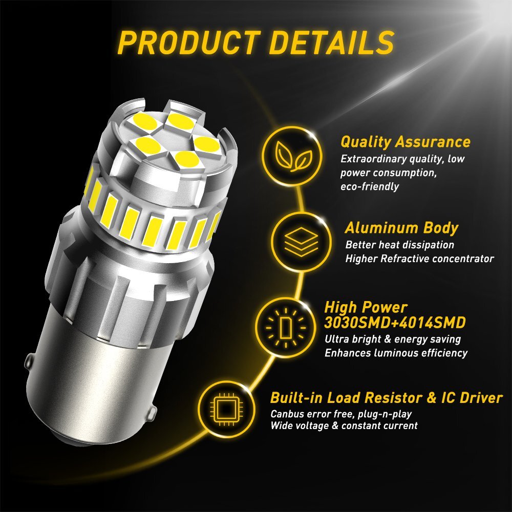 1156 7506 BA15S LED Reverse Backup Light Bulbs Super Bright 6500K White 2800LM