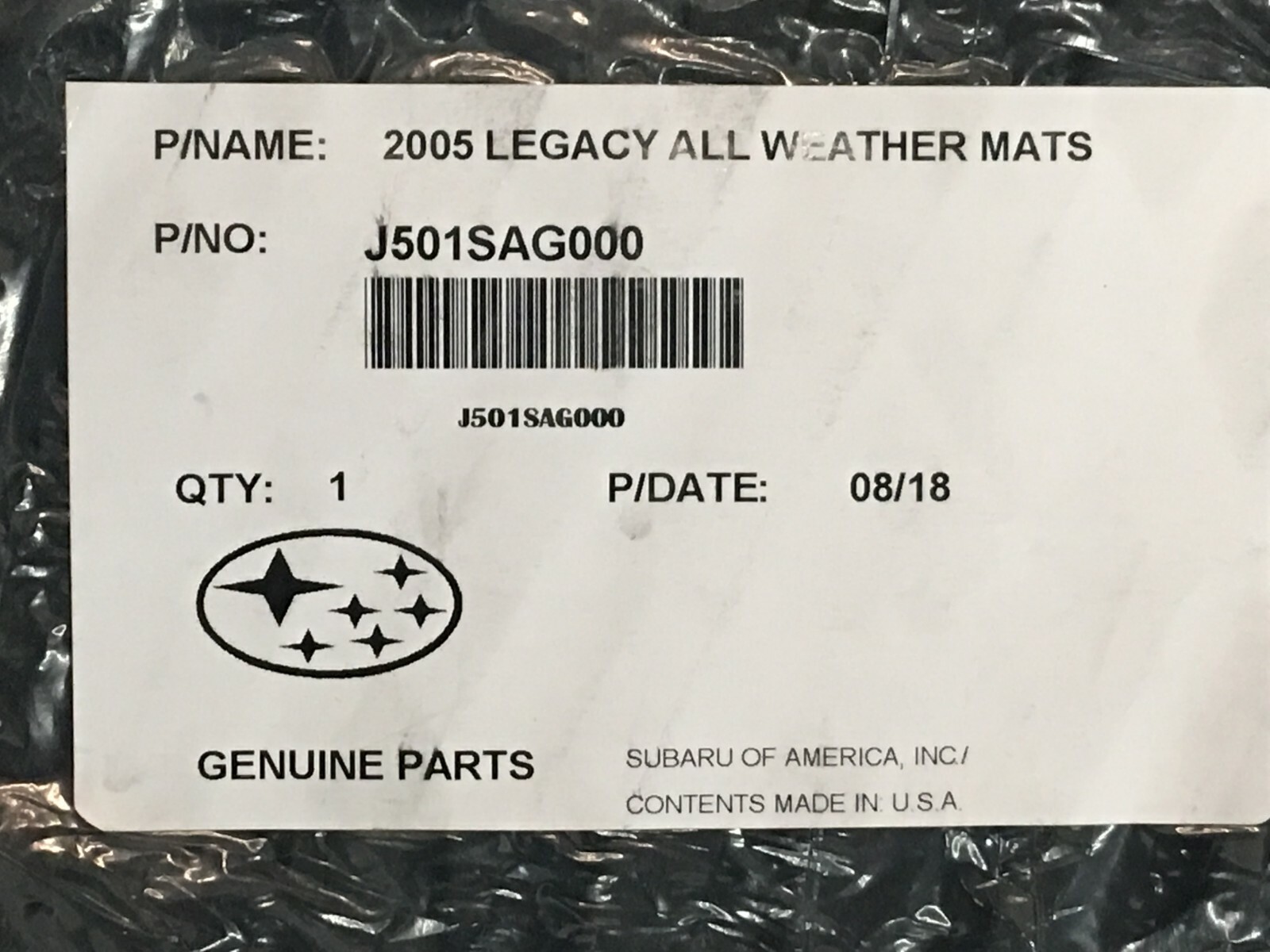 2005-2009 Subaru Outback & Legacy All Weather Floor Mats Black Rubber J501SAG000