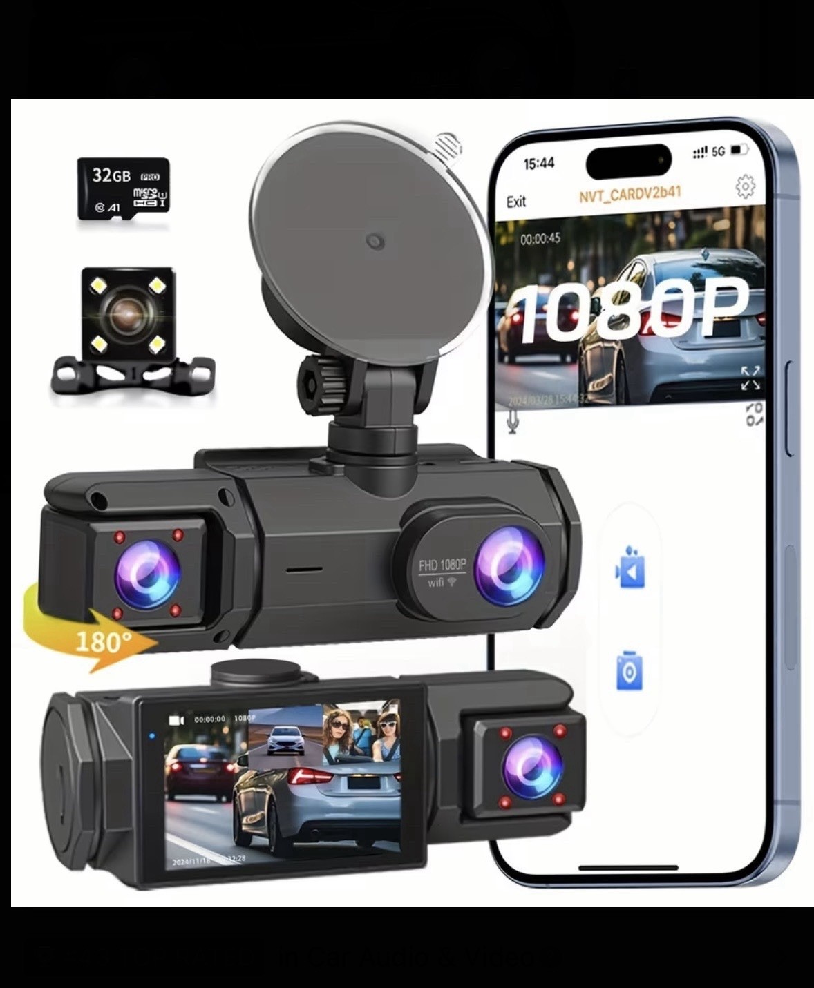 32GB + Dual Lens Car Dash Camera Front & Inside Dash Cam G-Sensor Night Vision