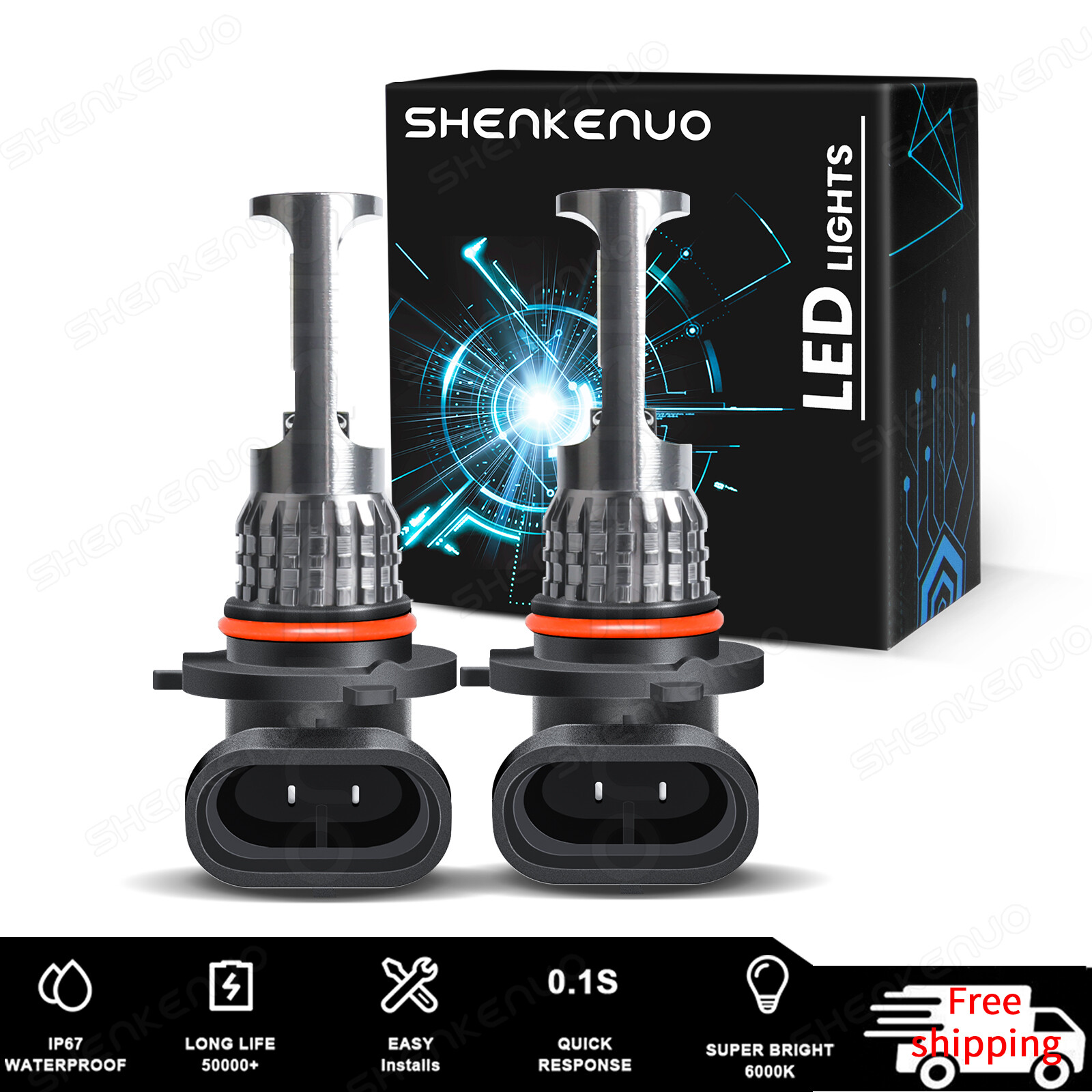 9005 HB3 LED Headlight High Beam Bulbs Dual Color w/ Flash Mode White + Yellow