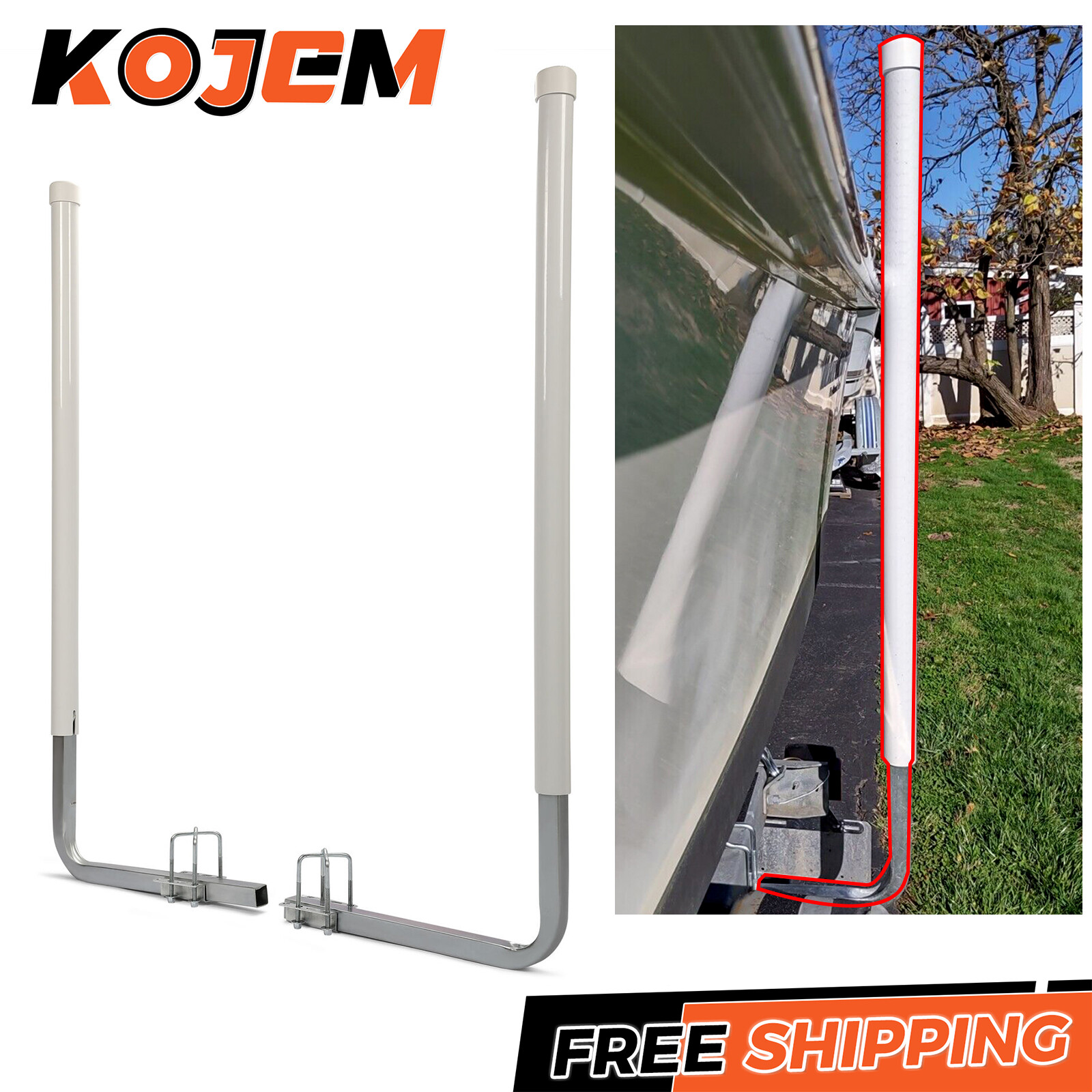 Pair 60″ Boat Trailer Zinc-Plated Guide On Post Kit With PVC Poles Covers
