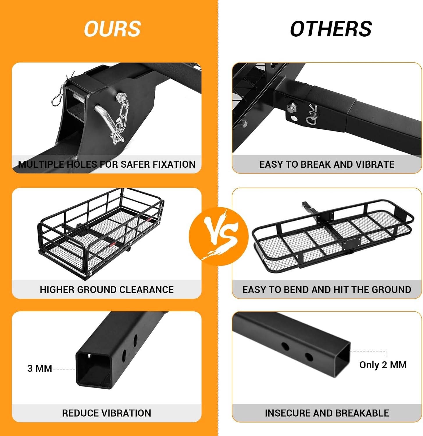 750LB Folding Trailer Hitch Mount Cargo Carrier Basket Rear Luggage Rack Camping