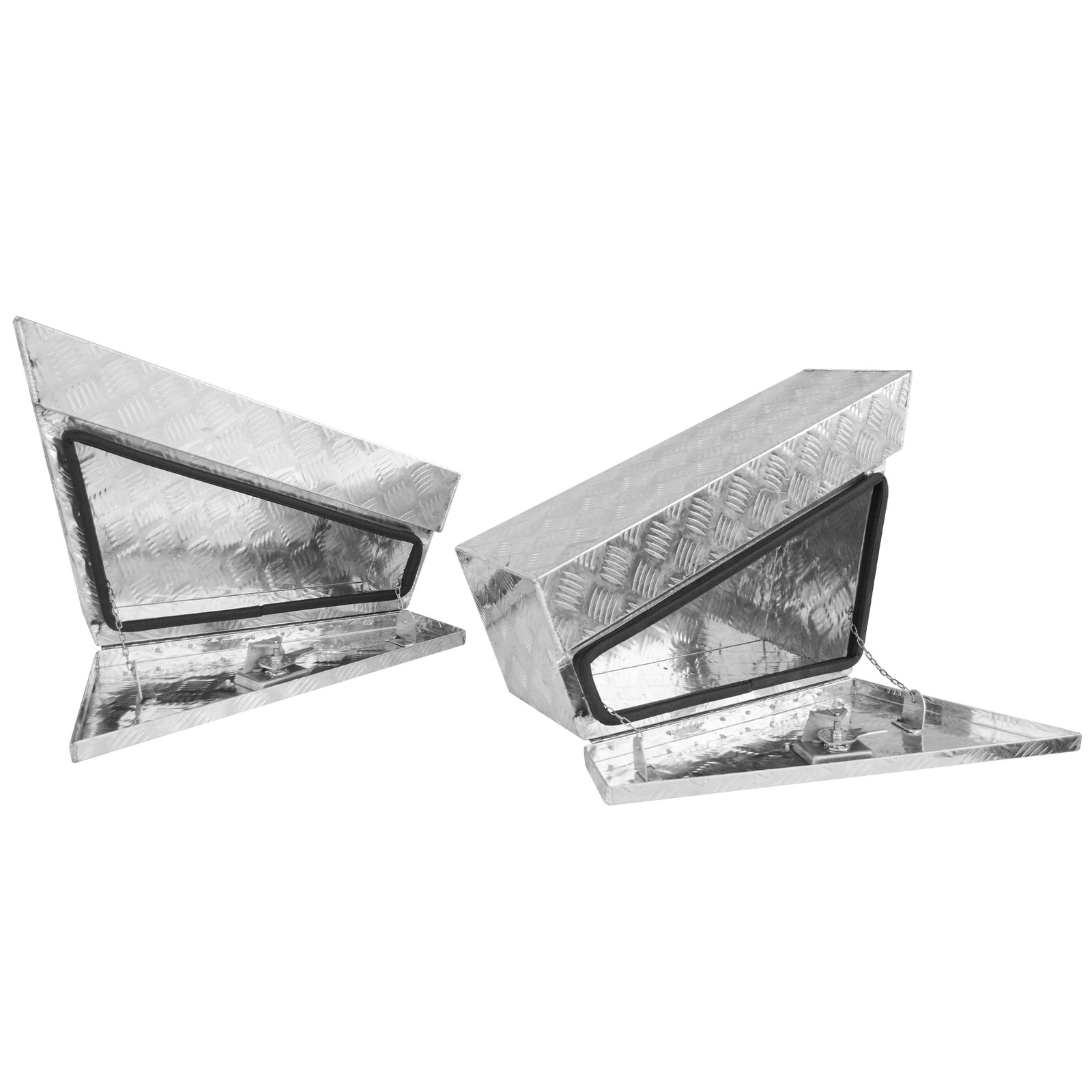 Pair Diamond Plate Al Undertray Toolbox 30x10x17″ Underbody Pickup Truck Silver