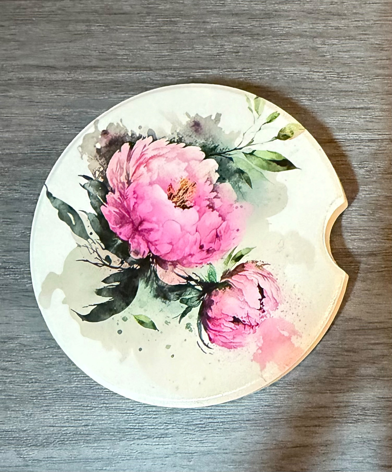 Pink Flowers Custom Ceramic Car Coasters Absorbent Set of (2) 2.60″ Cup Holders