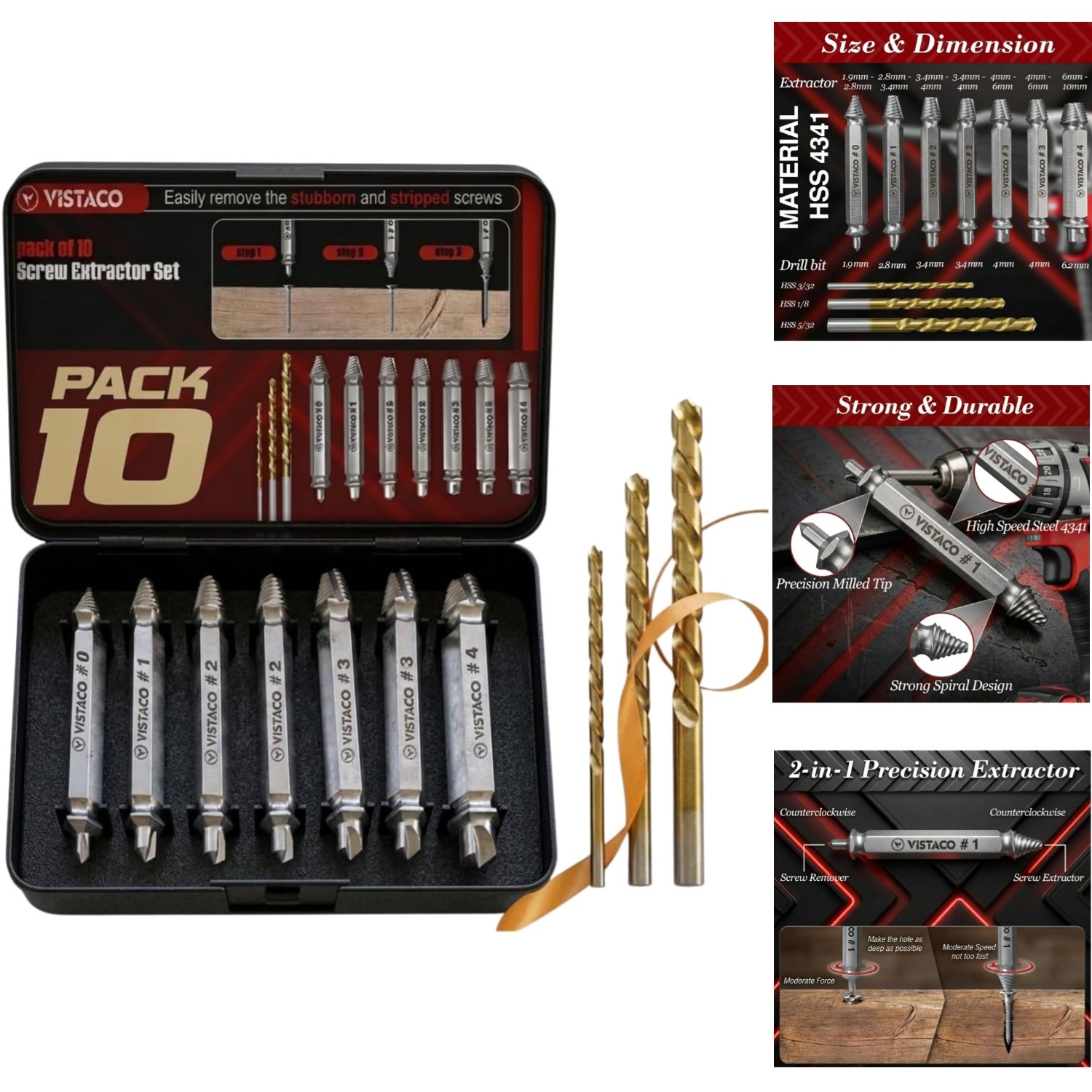 10-Piece Screw Extractor Set: Effortless Extraction for Stripped & Broken Bolts
