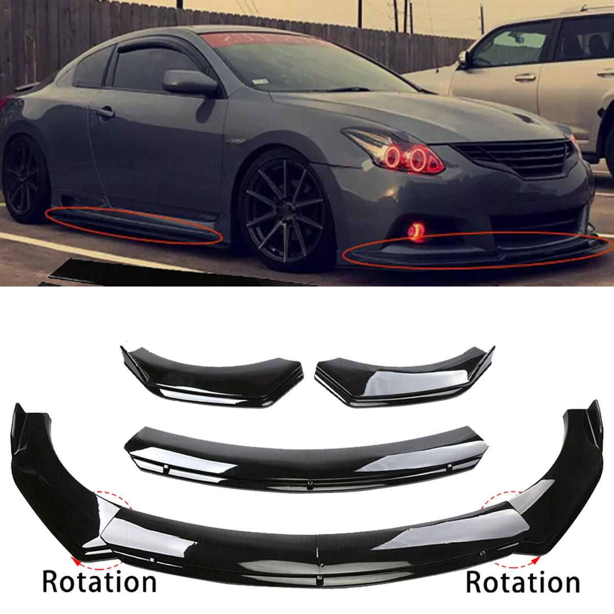 Gloss Black Car Front Bumper Spoiler Lip Splitter Body Kit For Nissan Altima 2