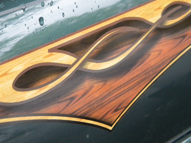 WOOD PANEL 2pc Flame decals for HHR Pt Cruiser Mustang Camaro Mopar hot rat rod